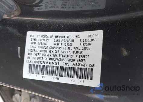 2014 Honda Accord Sport z USA, uszkodzony, nr VIN 1HGCR2F5XEA244095